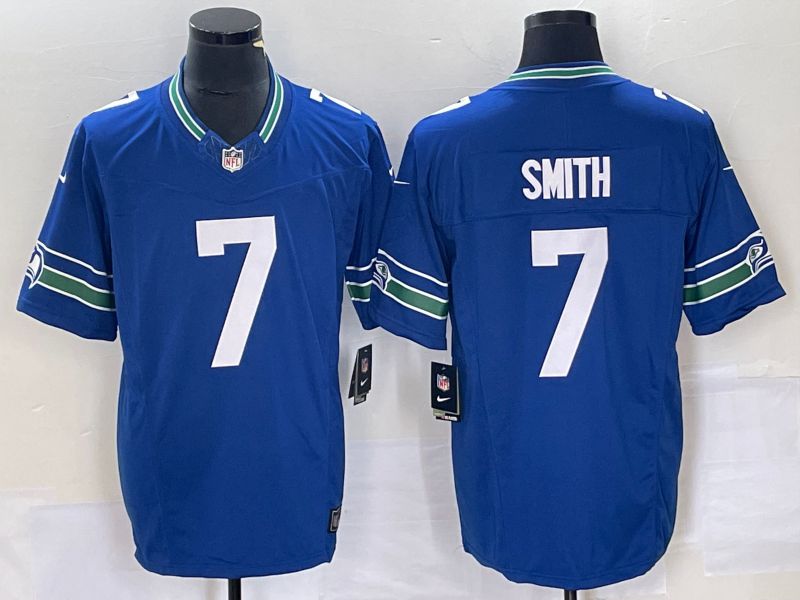 Men Seattle Seahawks #7 Smith Nike Royal Throwback Player Game NFL Jersey